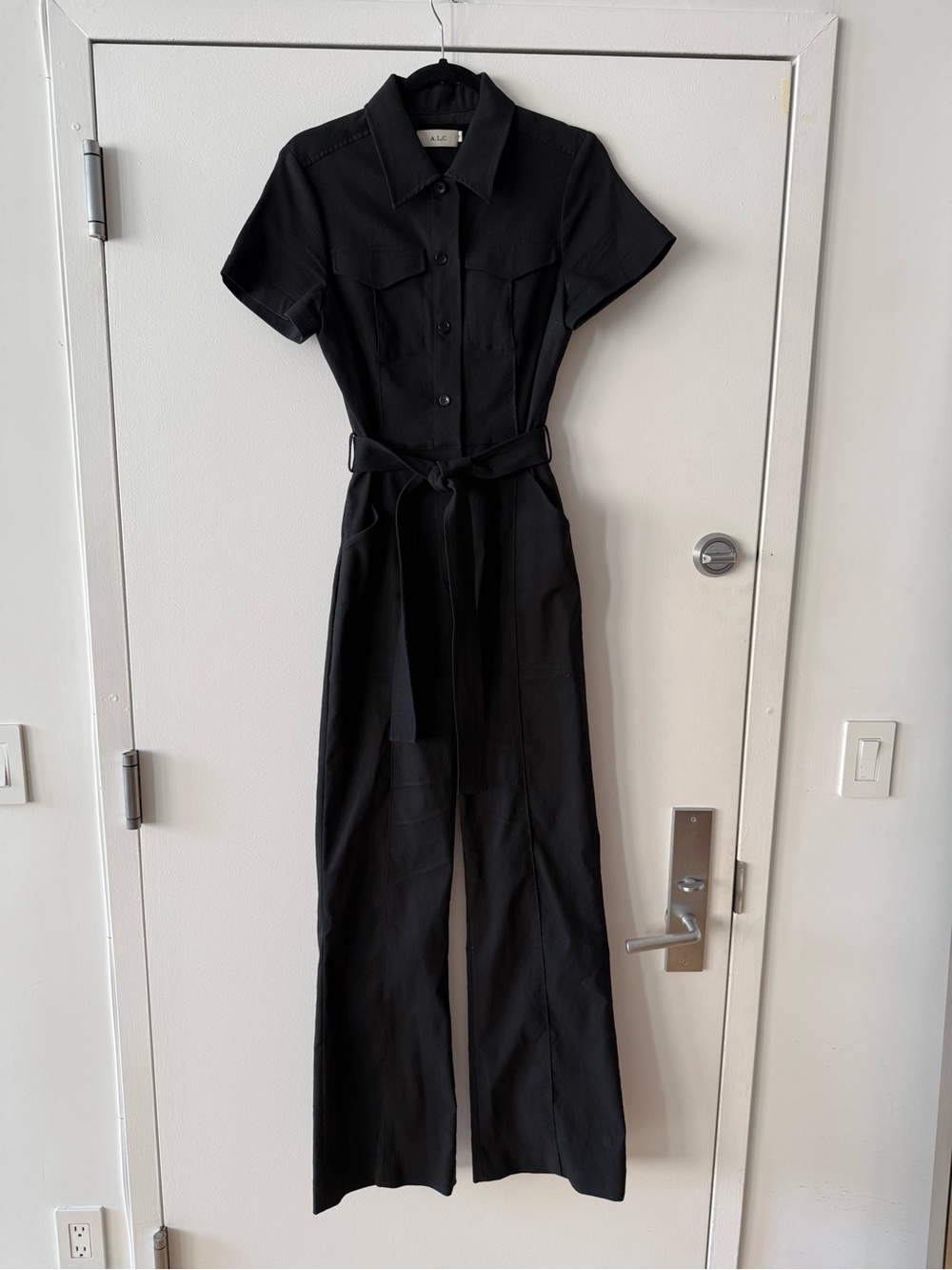 ALC Black Short-Sleeve Utility Jumpsuit with Tie Waist